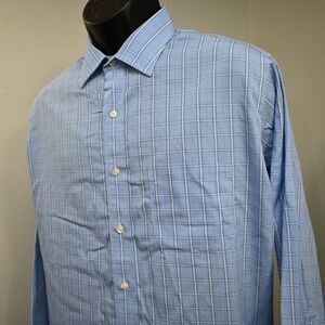 Brooks Brothers Dress Shirt Blue Plaid Traditional Non-Iron Mens 16.5-33 Large